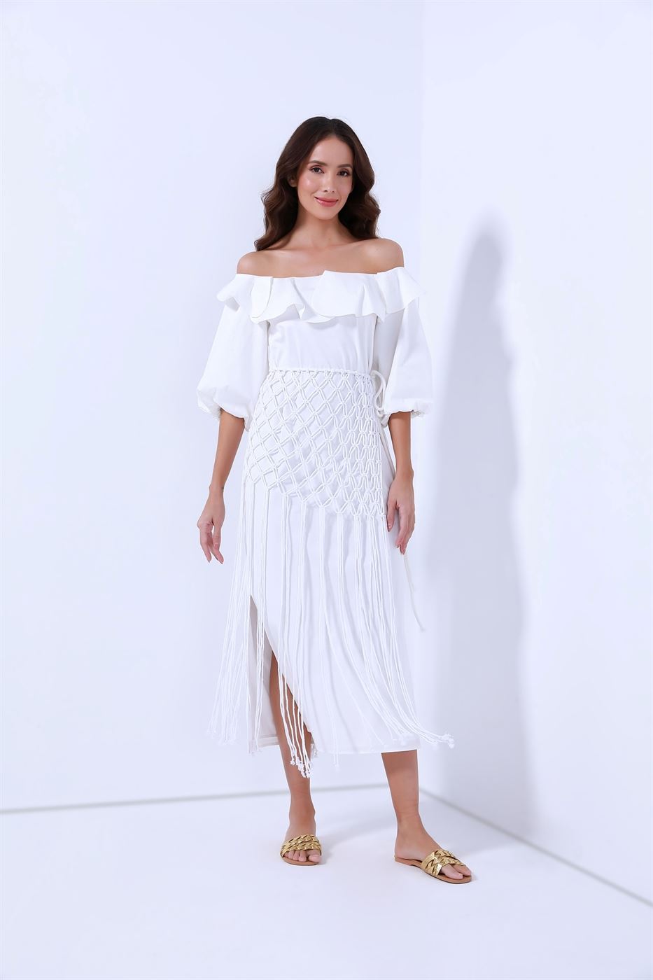 Off Shoulder Dress With Covered Belt - Femi9 EG