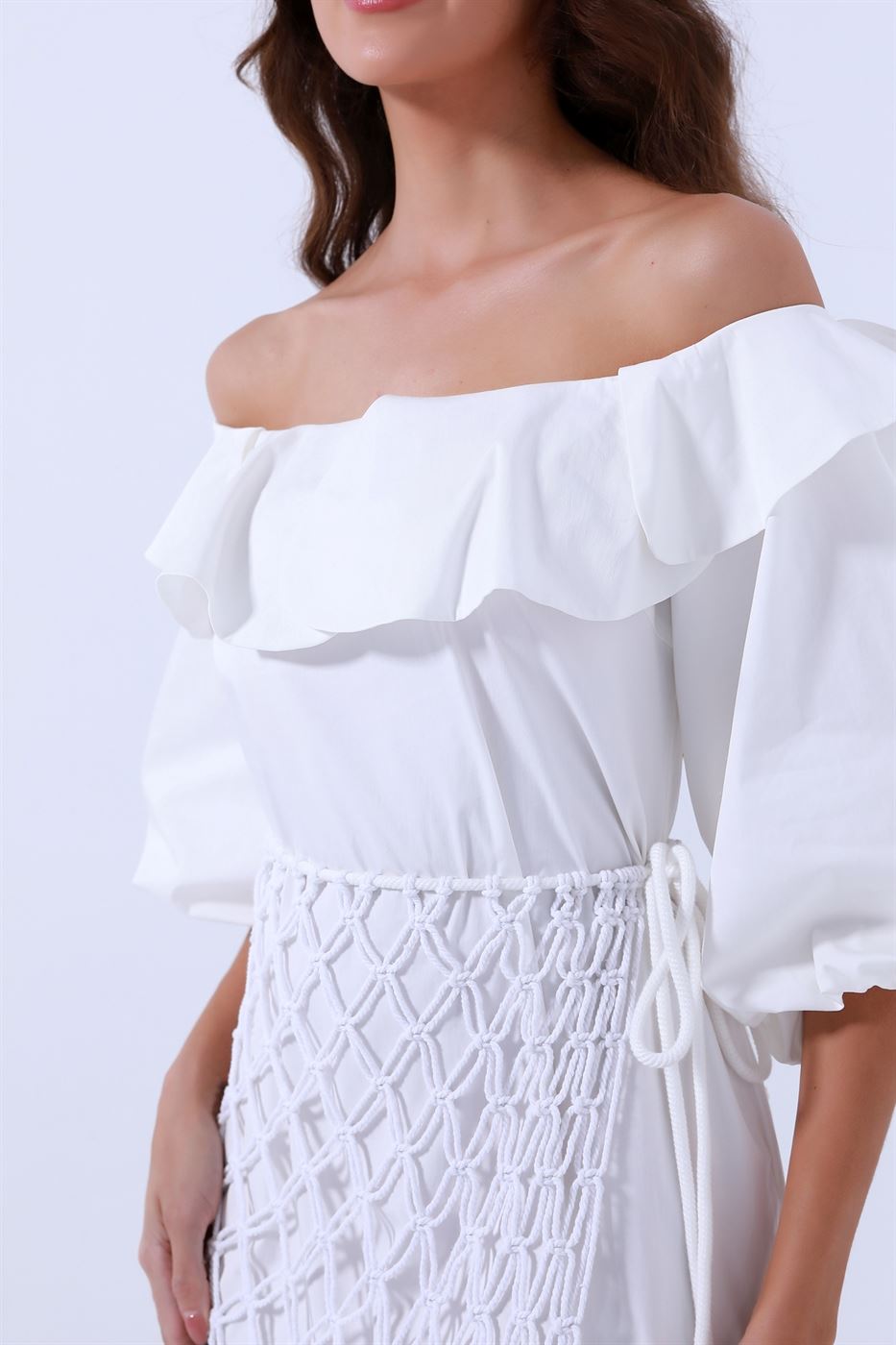 Off Shoulder Dress With Covered Belt - Femi9 EG