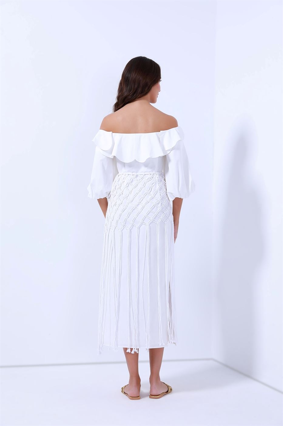Off Shoulder Dress With Covered Belt - Femi9 EG