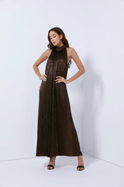 Halter Neck Pleated Long Length Dress - Femi9 EG