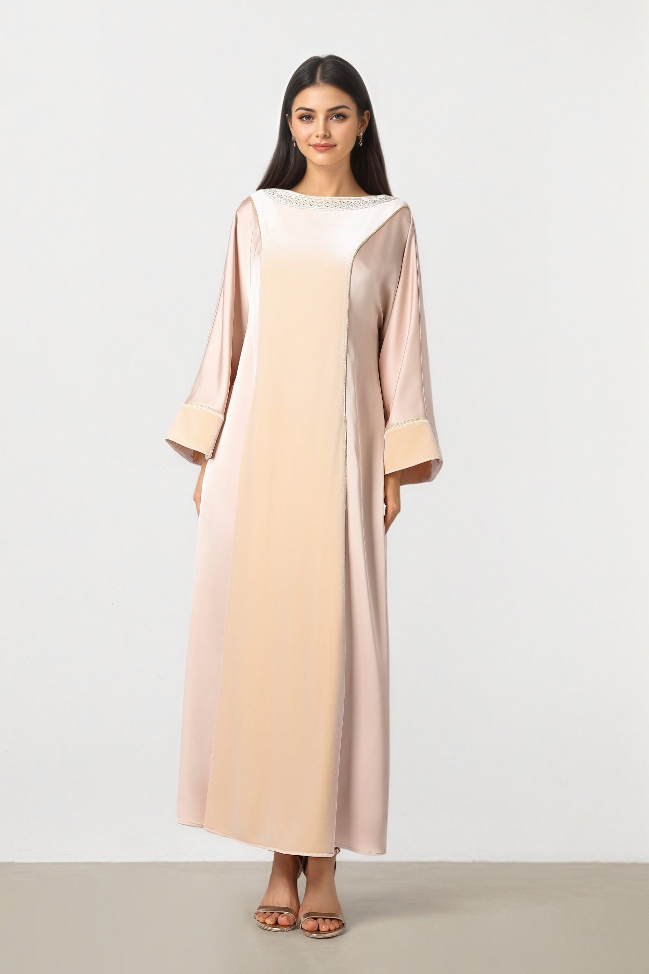 Embroidered Beige Kaftan