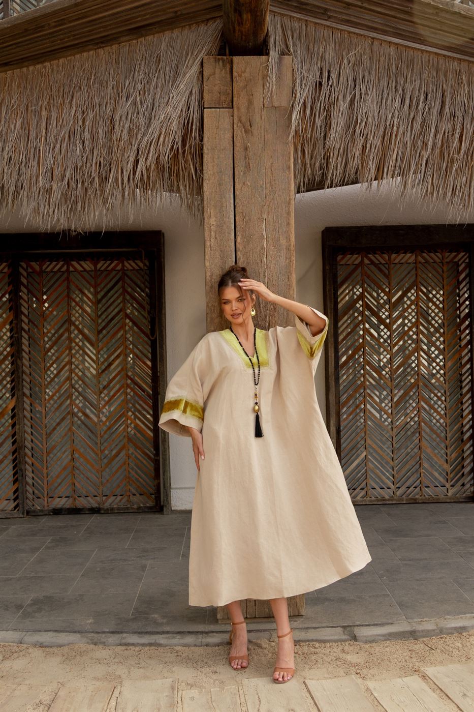 linen kaftan dress Beige Linen Kaftan
