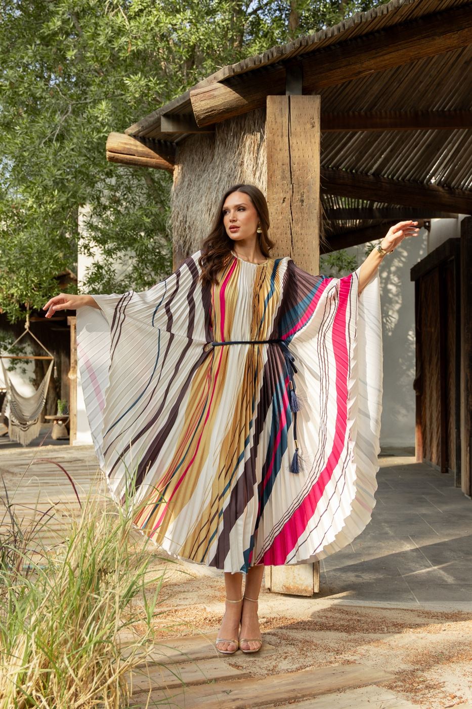 Pleated Satin Kaftan