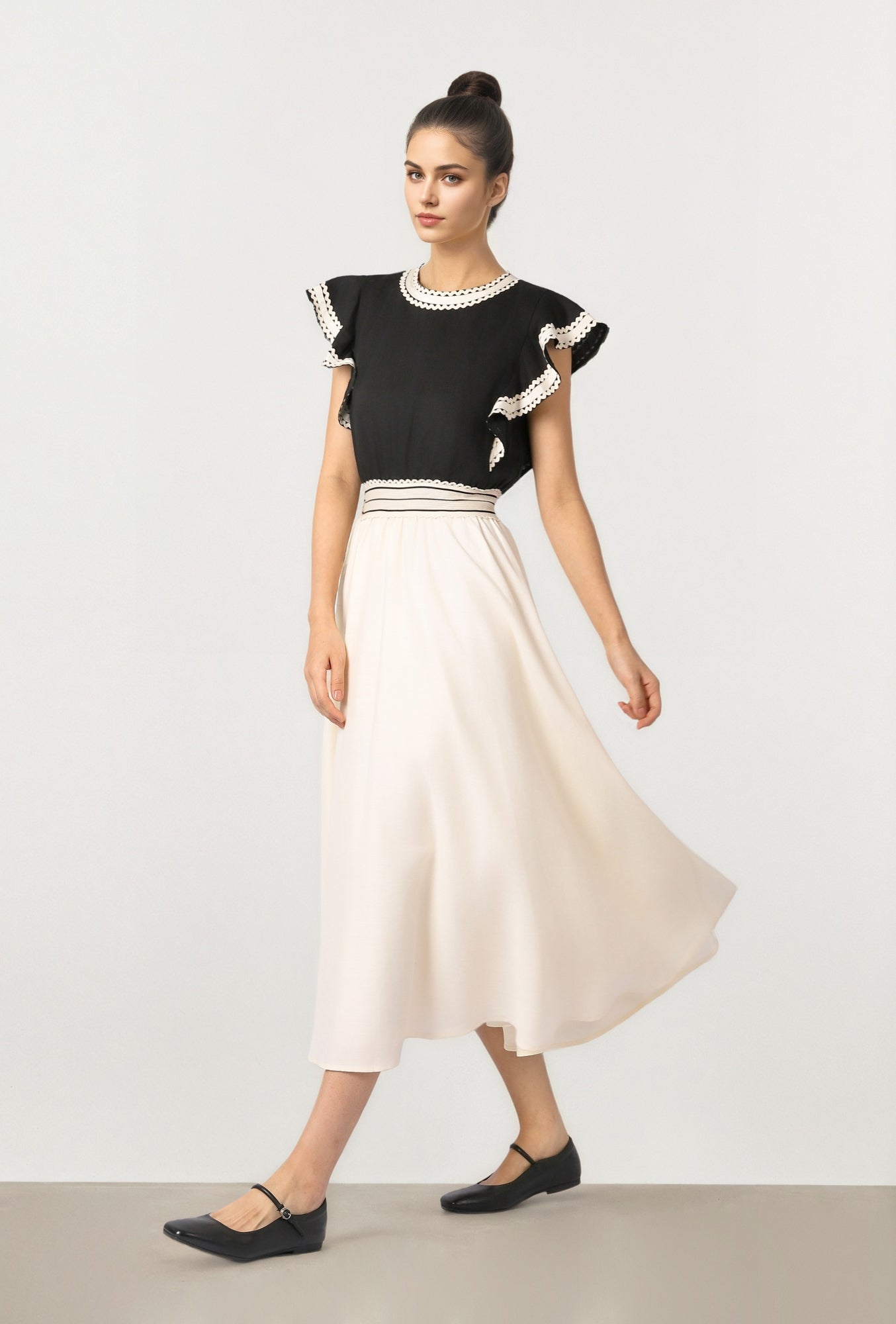 Contrast Linen Midi Dress