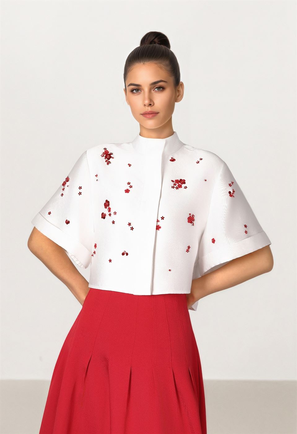 Beaded Taffeta Blouse