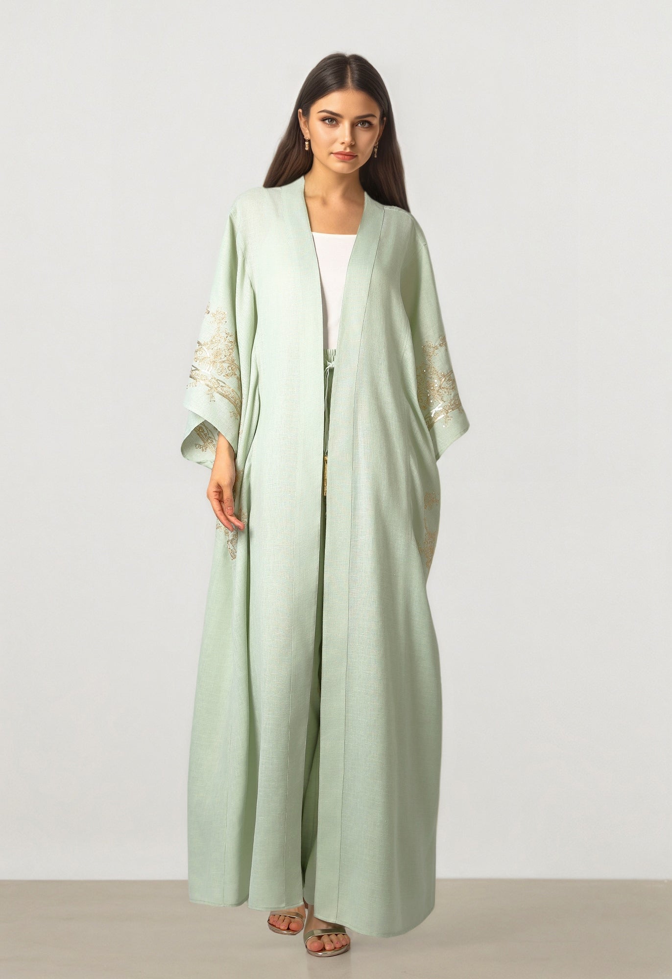 Embroidered Linen Abaya