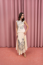 Mixed Fabric Maxi Dress