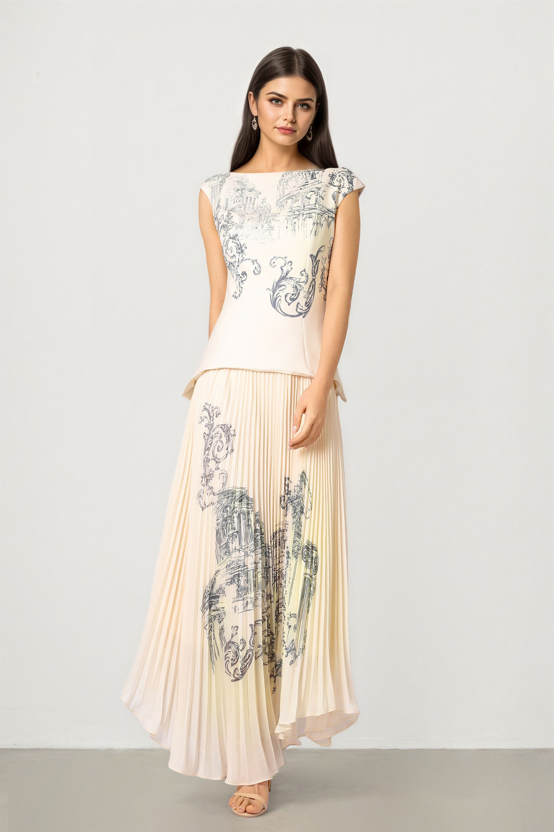 Mixed Fabric Maxi Dress
