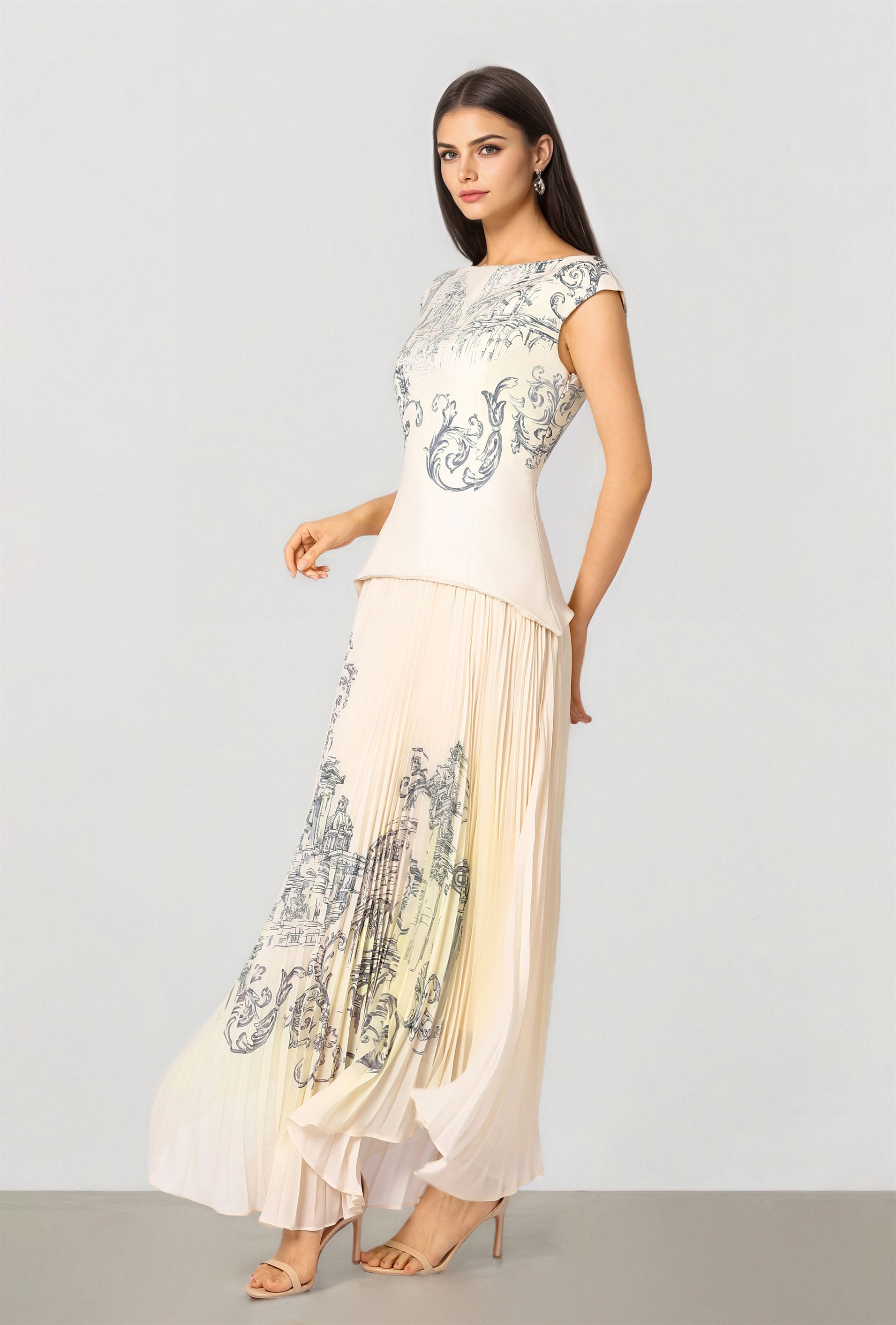 Mixed Fabric Maxi Dress