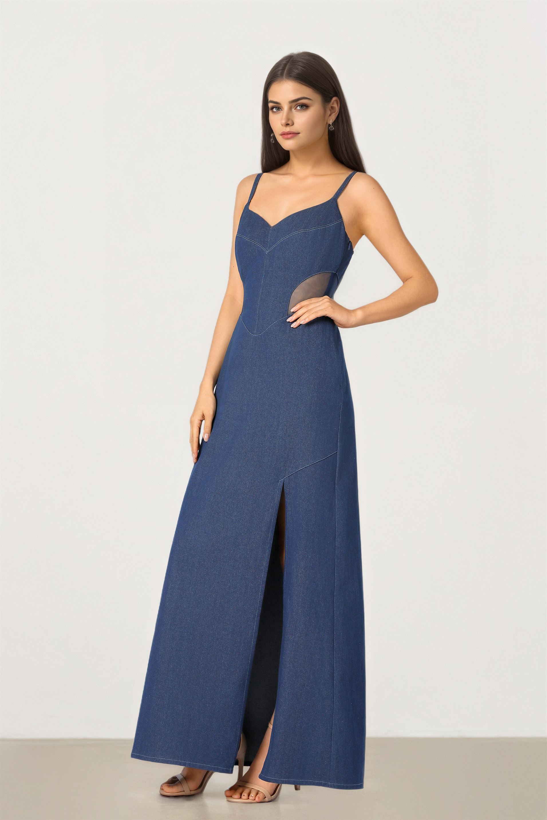 Denim Dress with Side Slit