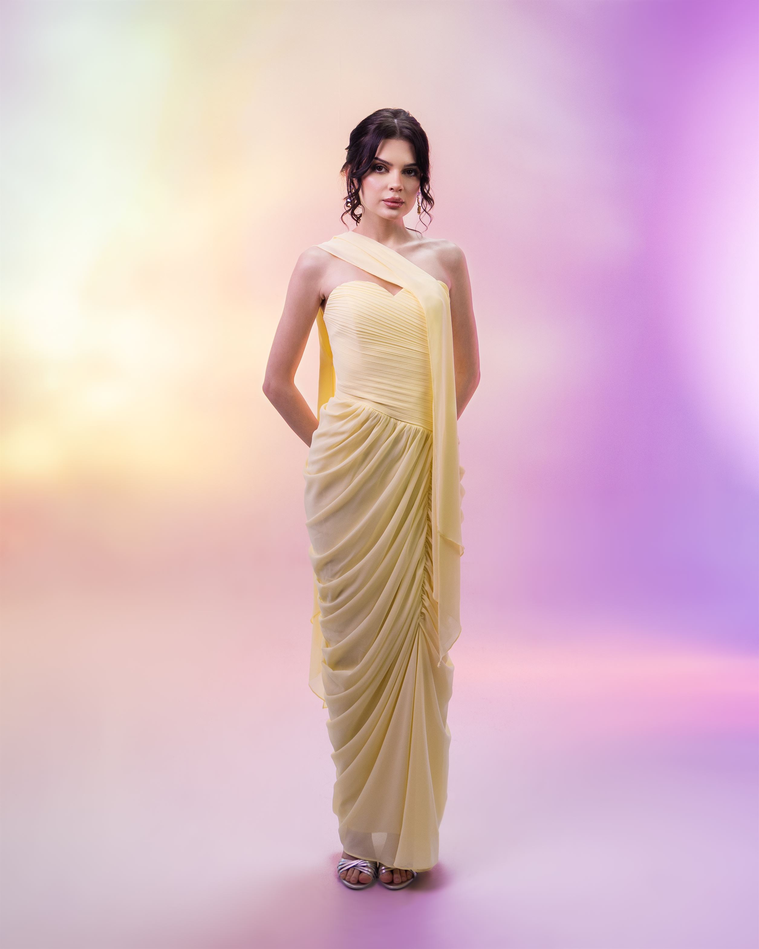 Yellow Draped Chiffon Dress