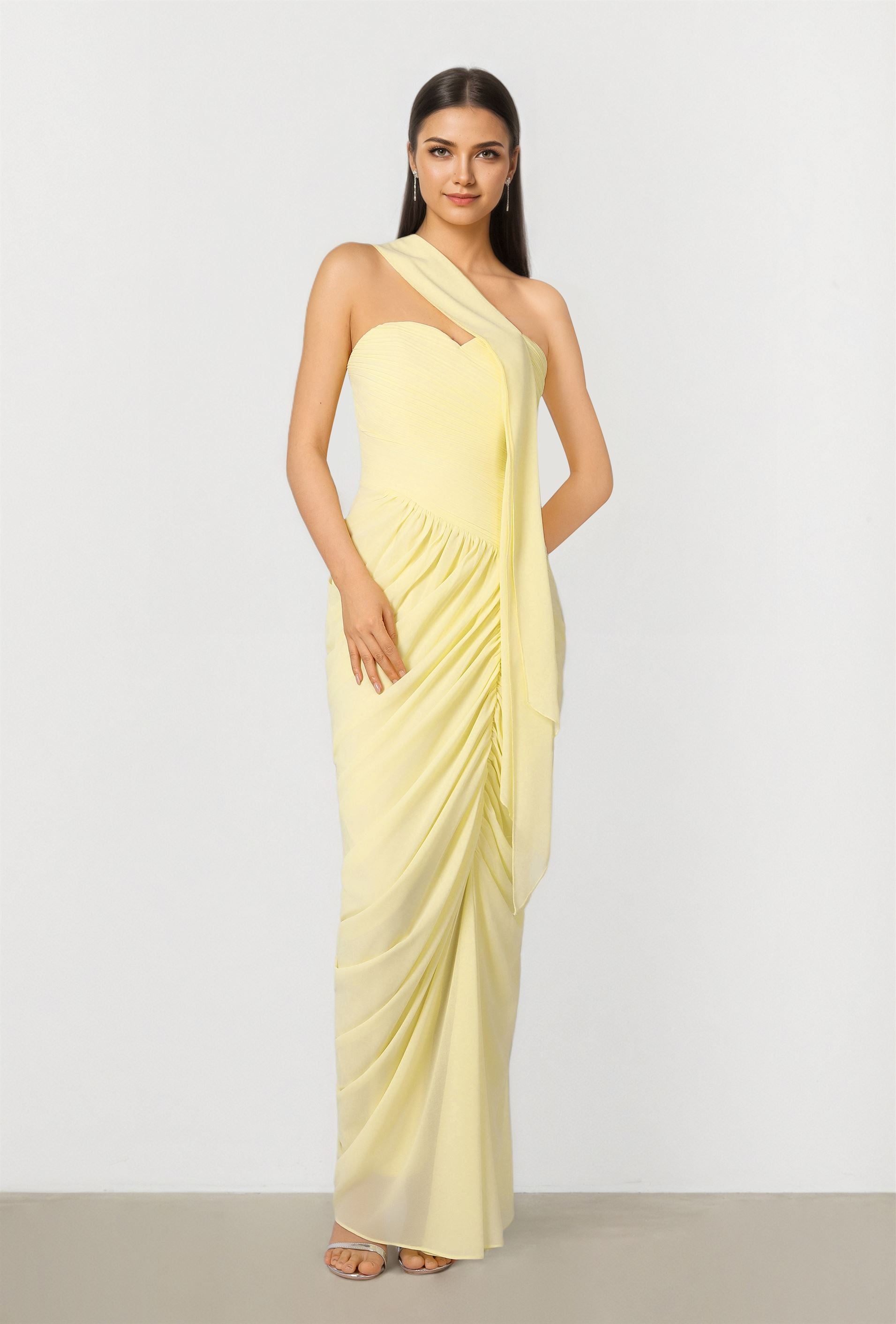 Yellow Draped Chiffon Dress