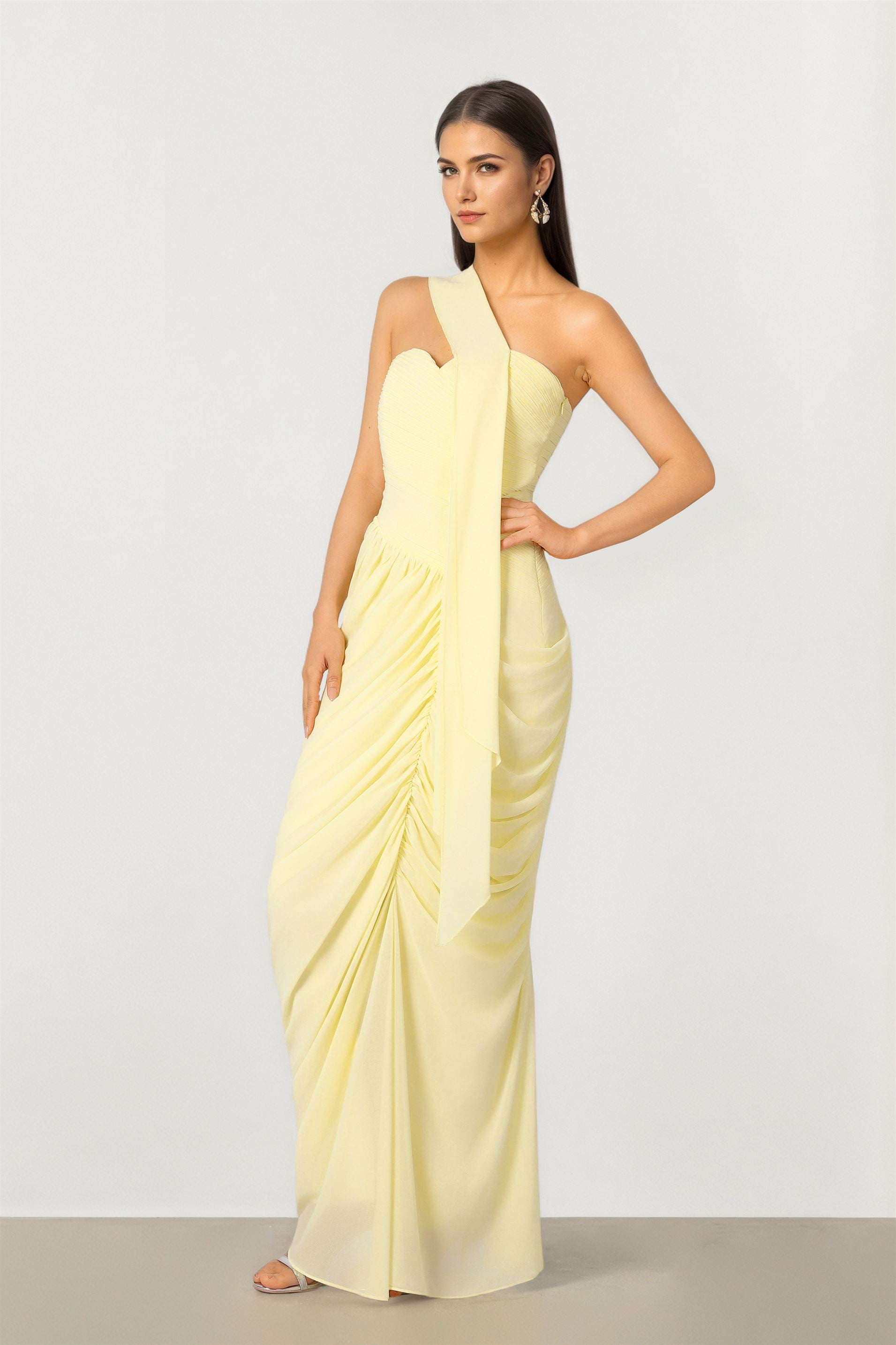Yellow Draped Chiffon Dress