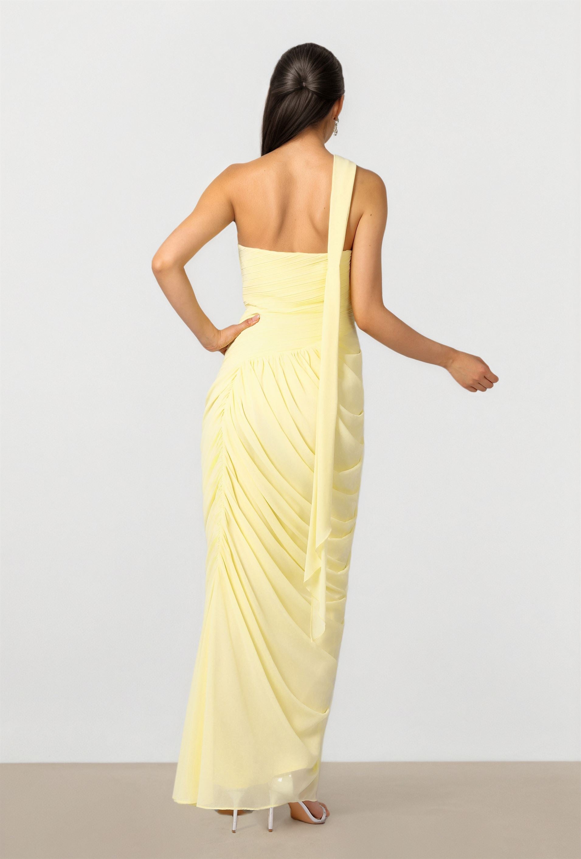 Yellow Draped Chiffon Dress