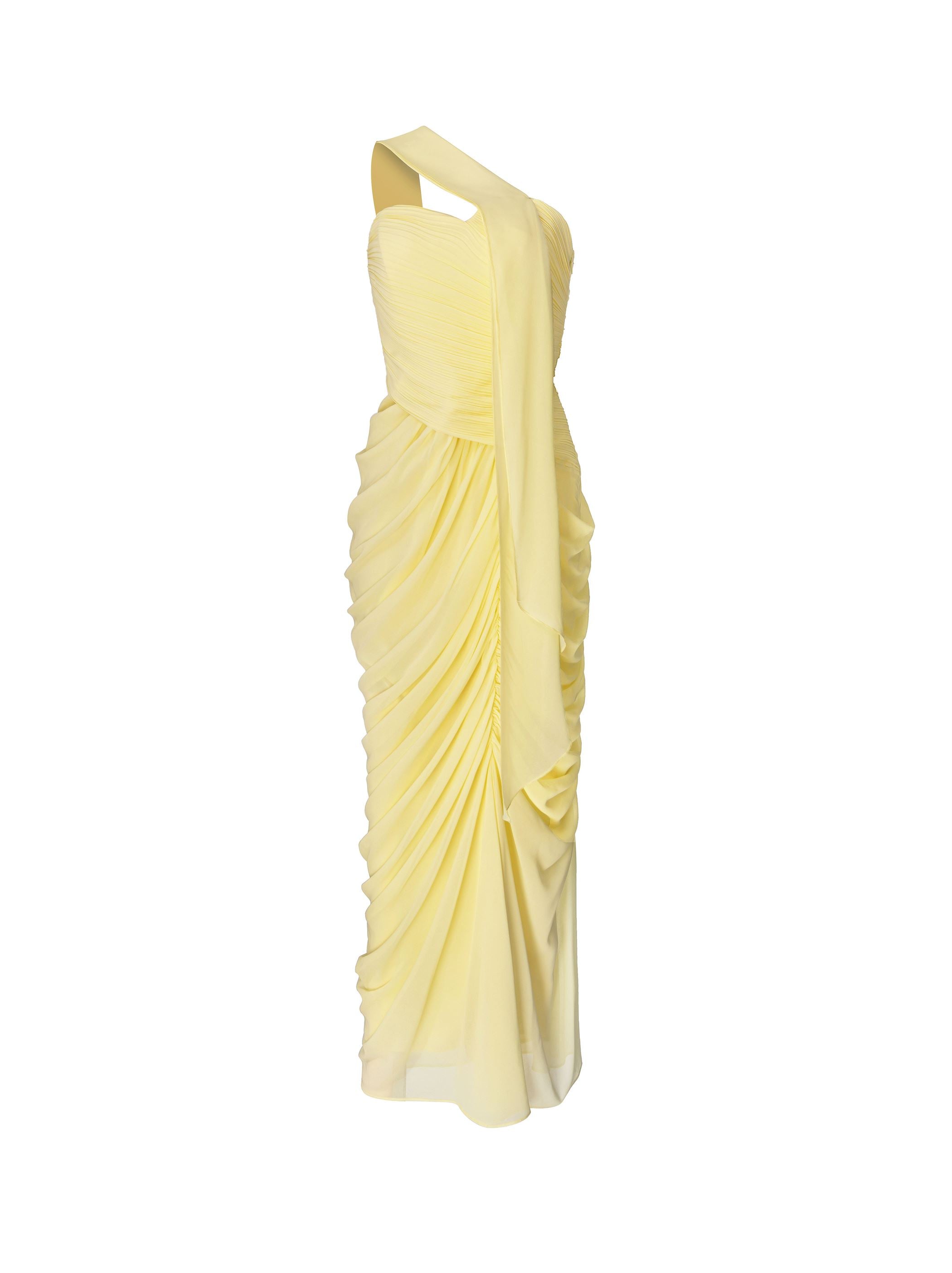 Yellow Draped Chiffon Dress