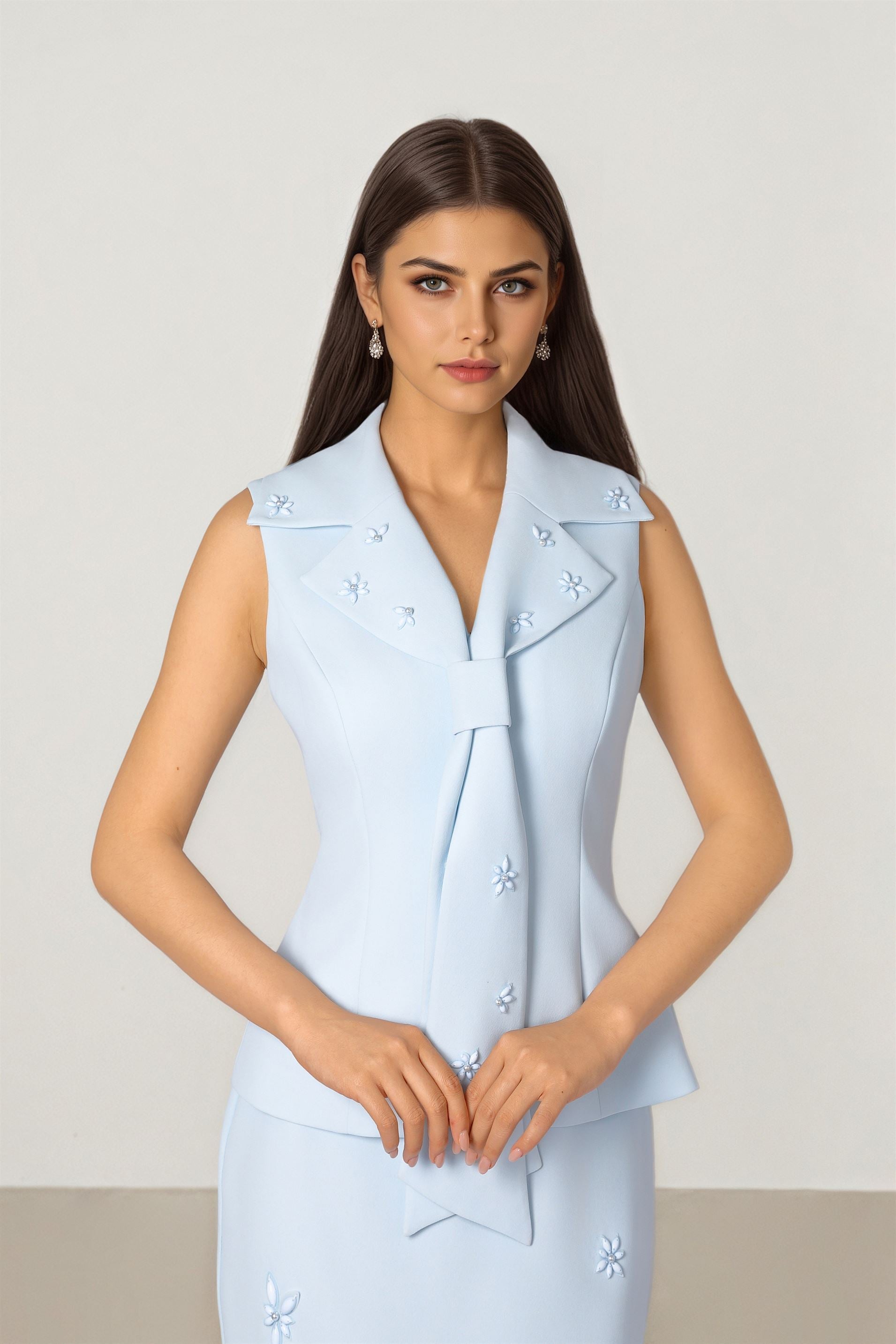Vest Style Top with Elegant Collar