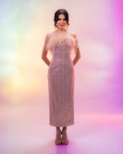 Feather Trim Sequin Dress