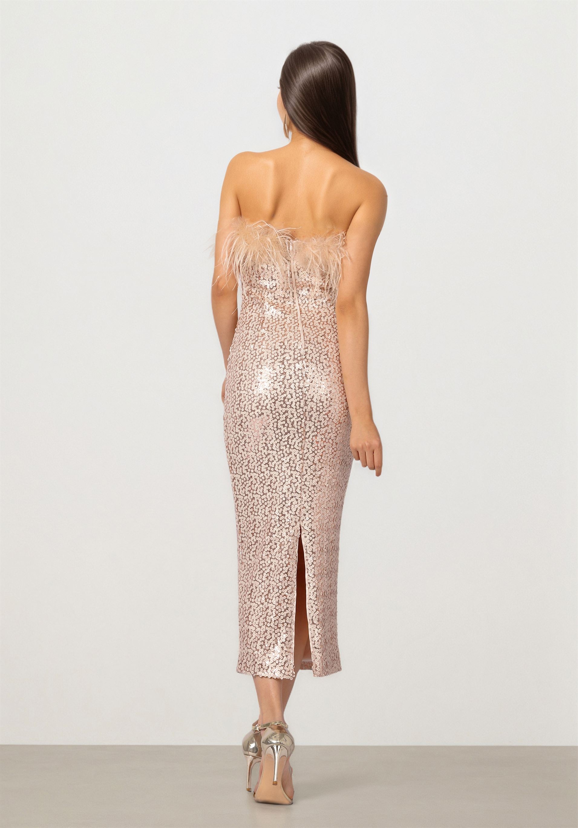 Feather Trim Sequin Dress