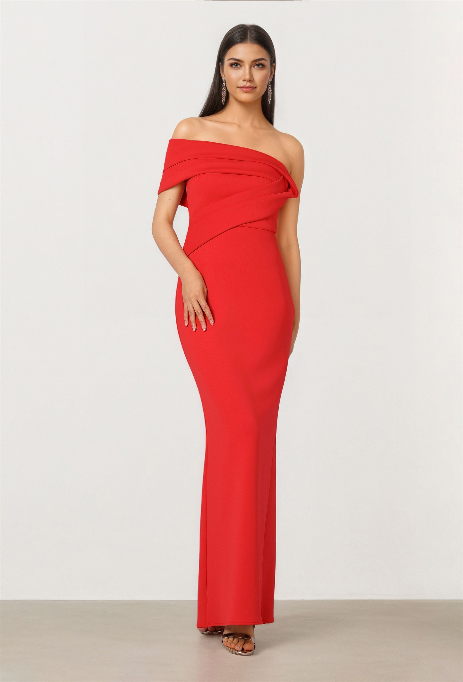 One-Shoulder REd Dress