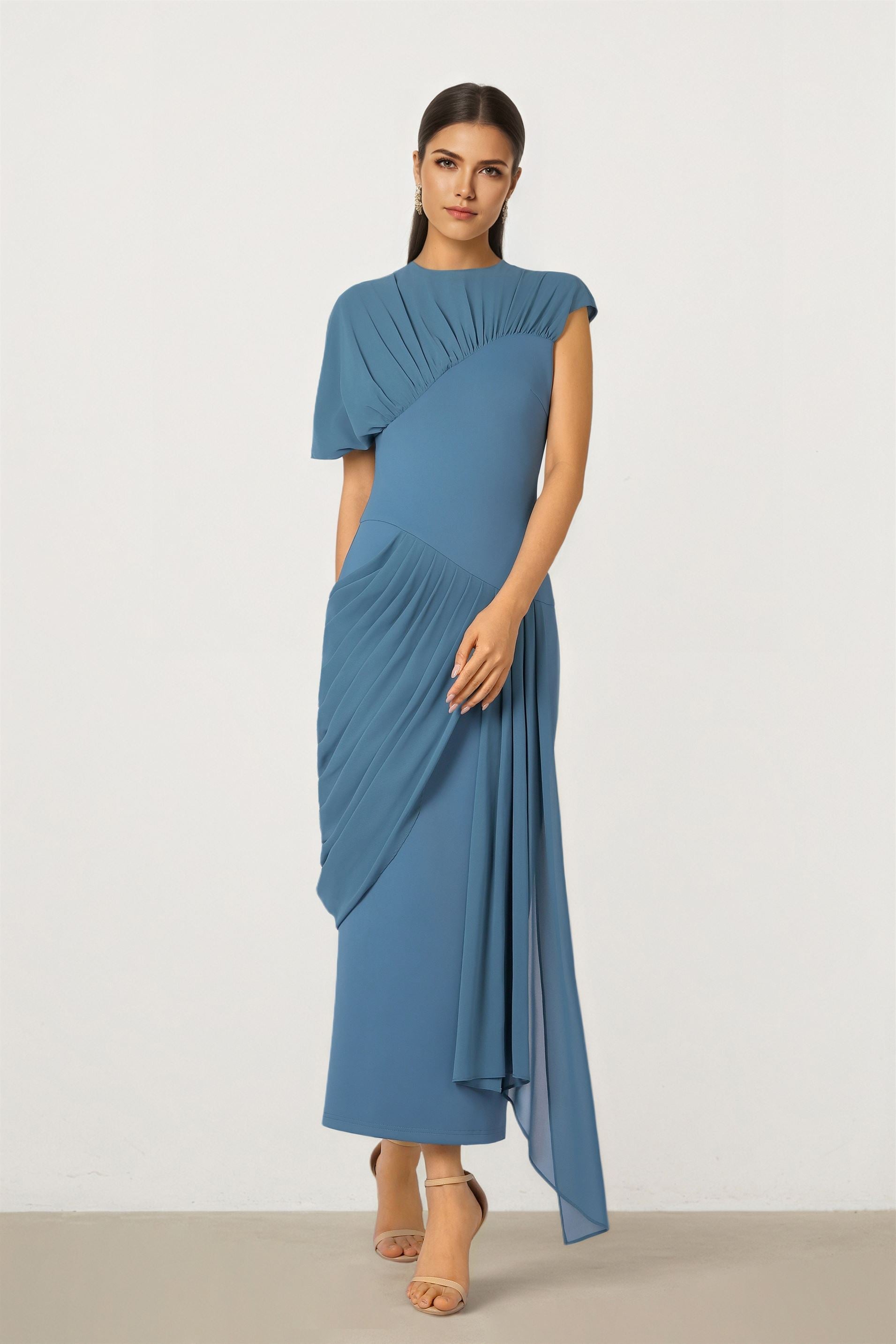 Teal Chiffon Contrast Dress