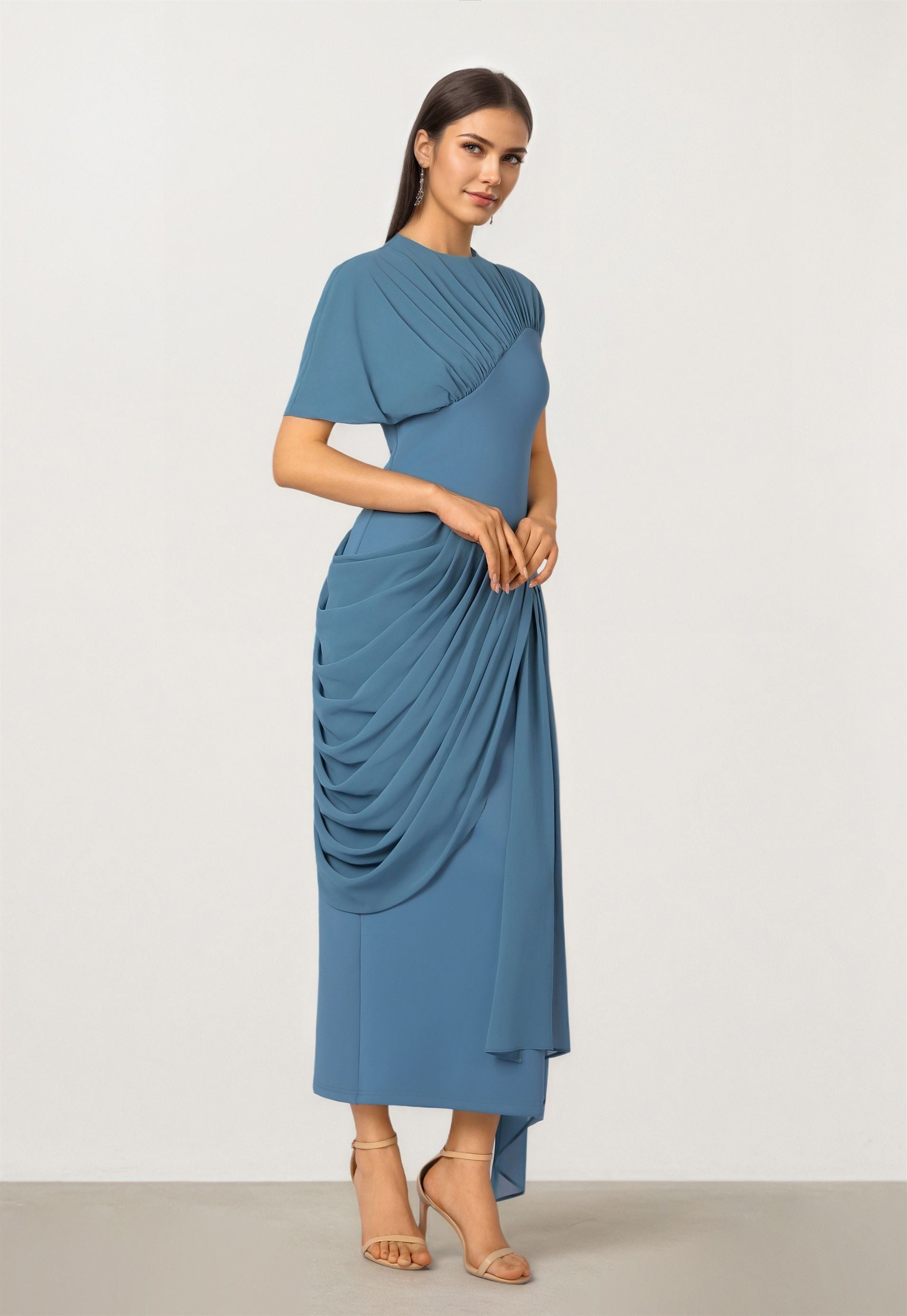 Teal Chiffon Contrast Dress