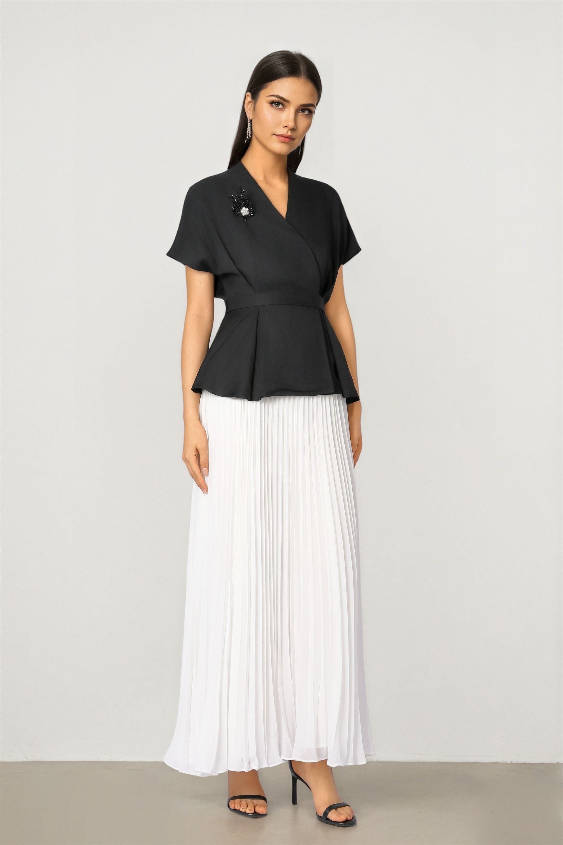 Brooch Pleated Dress