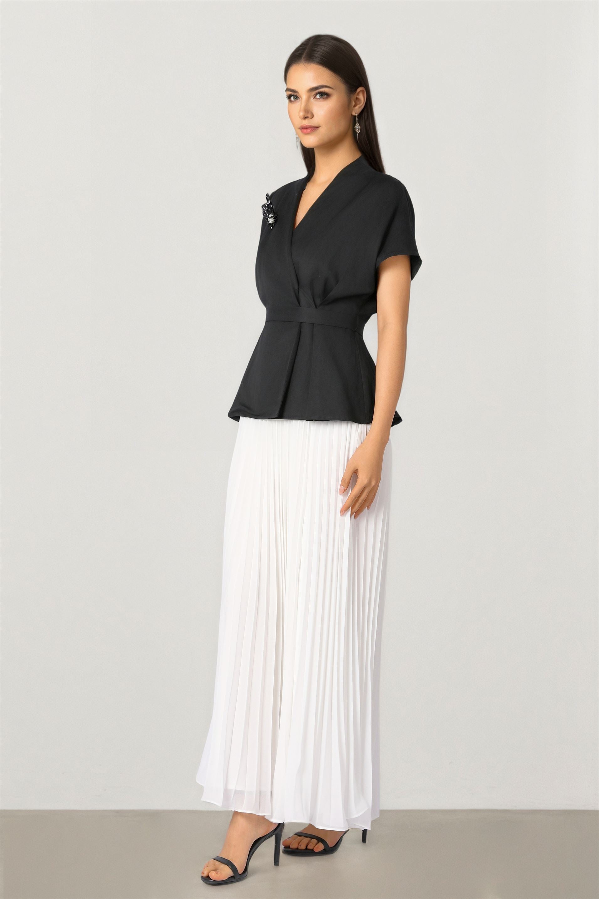 Brooch Pleated Dress