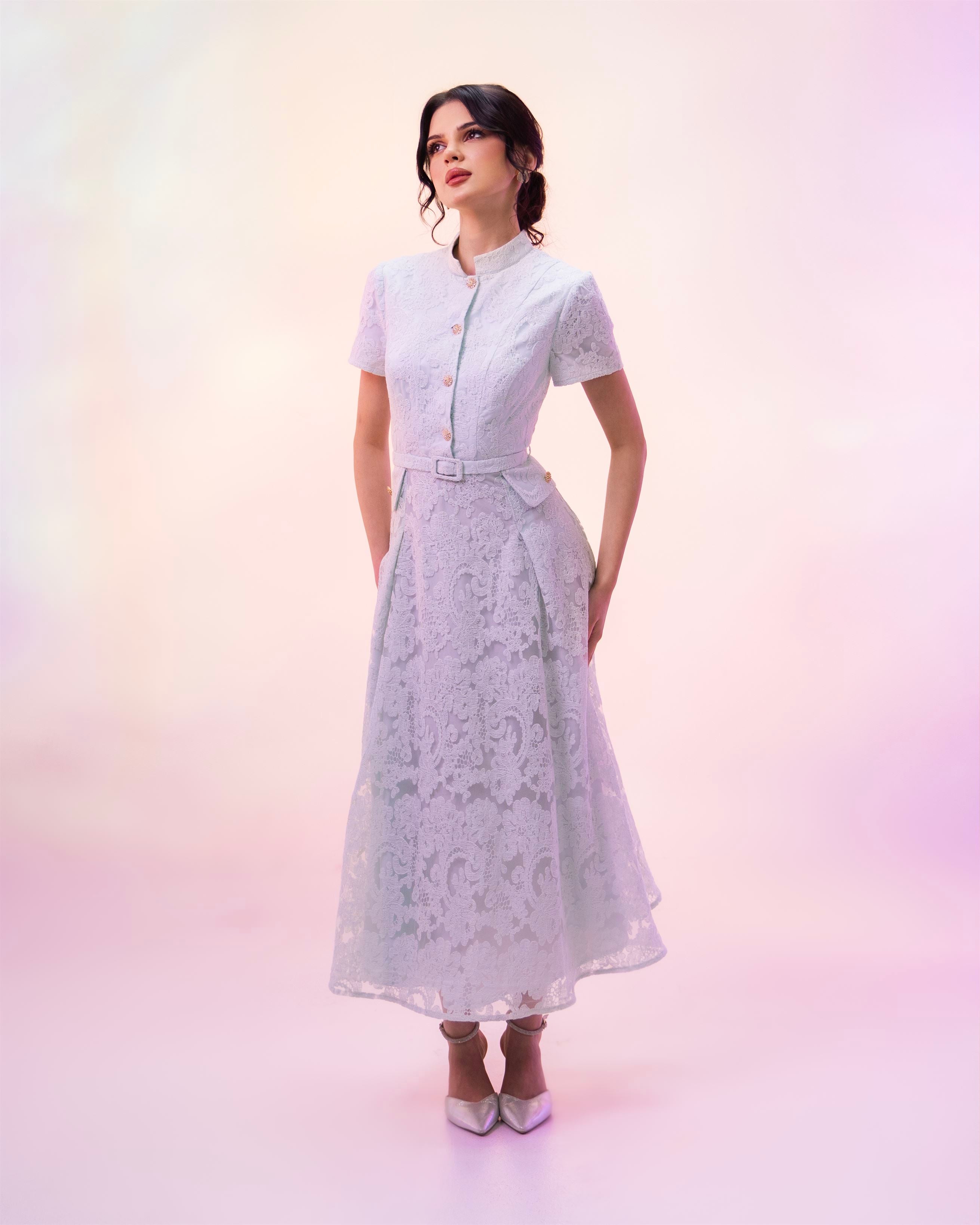 femi9 blue dress Soft blue elegance with timeless lace details  fr26-r0000136