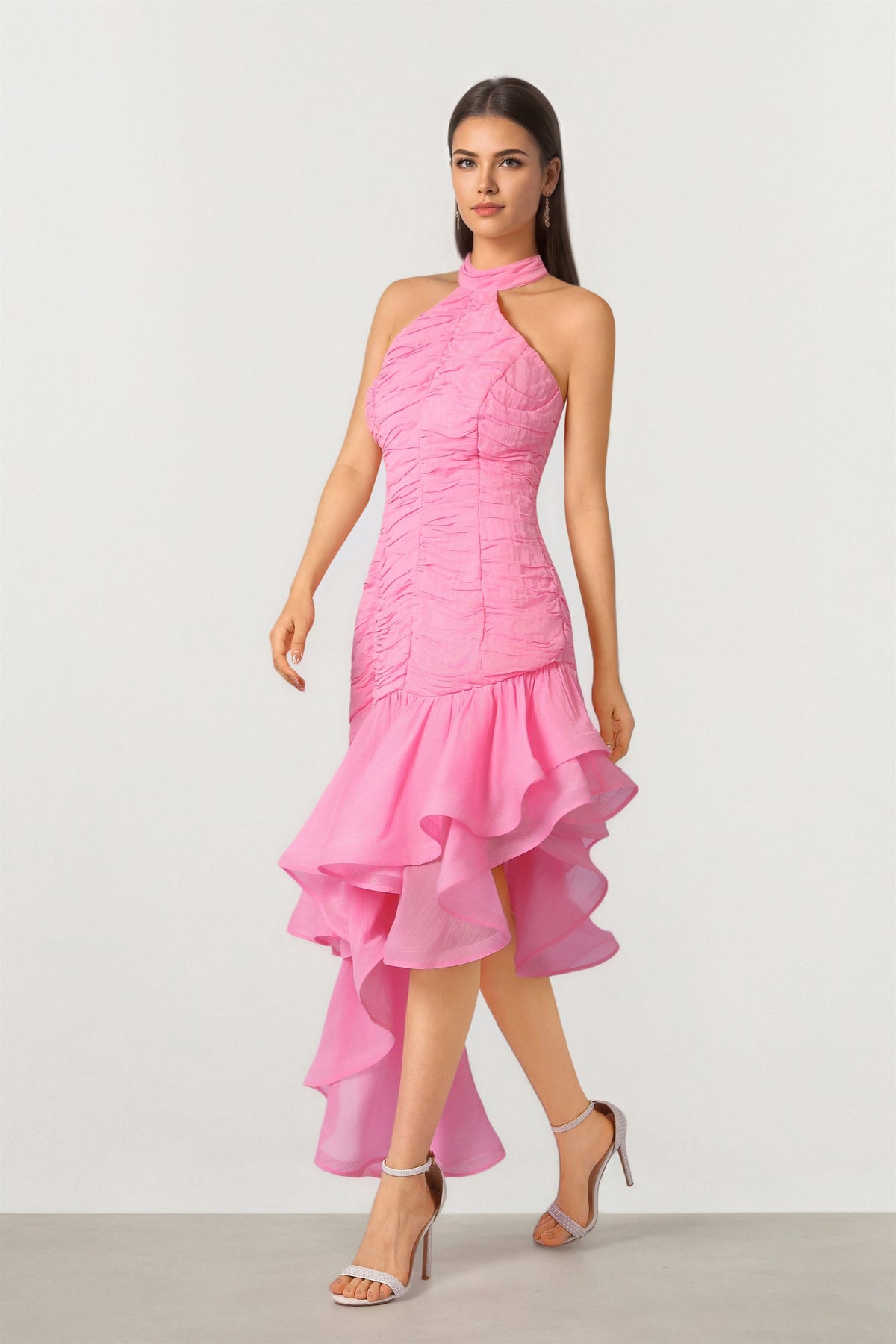 Long Asymmetrical Ruffles Asymmetric Ruffle Dress - Femi9 EG
