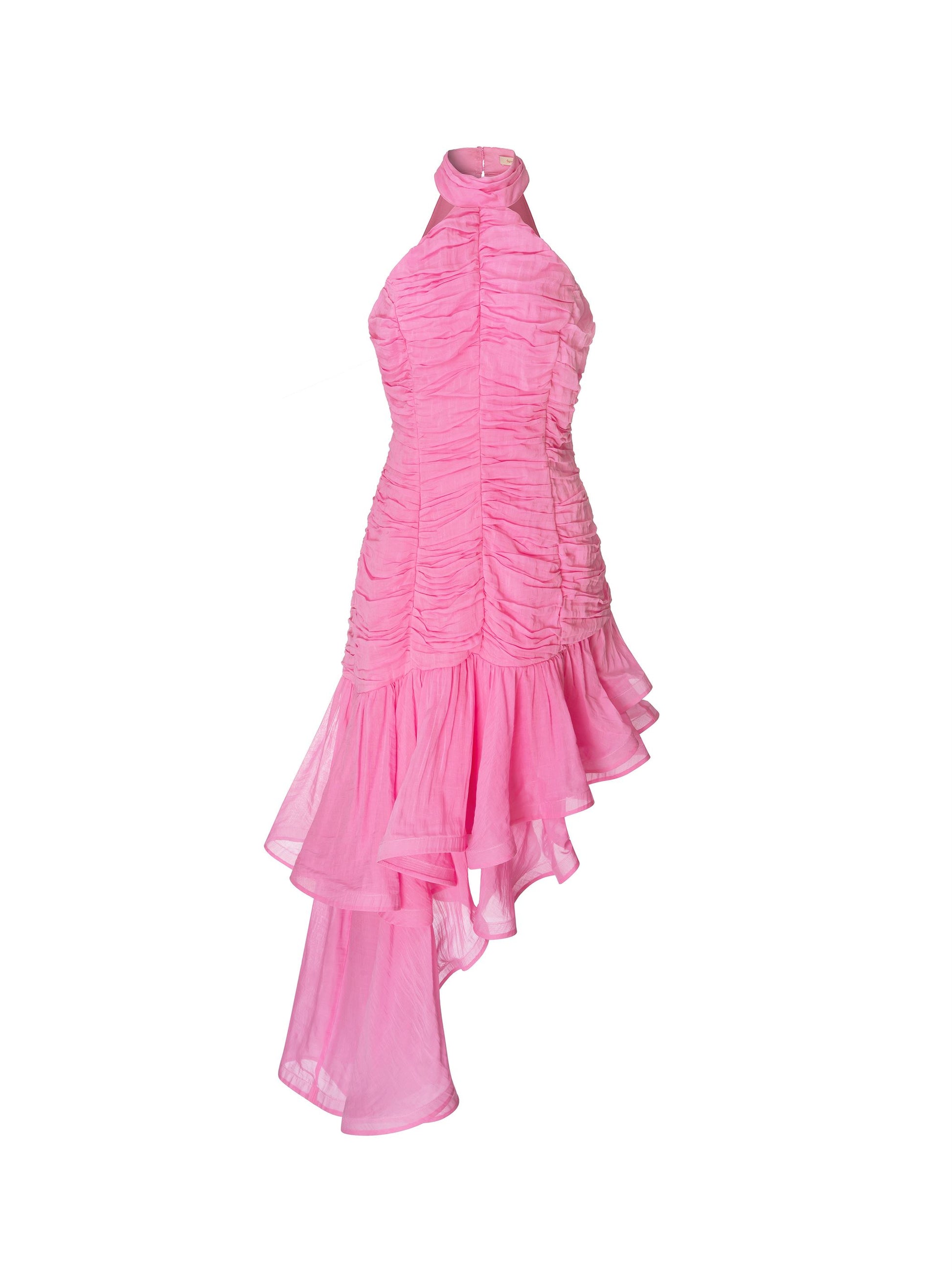 pink asymmetric ruffle dress Beleri Ruffle Asymmetric Dress in Pink Chiffon