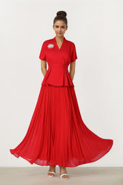 Brooch Pleated Dress