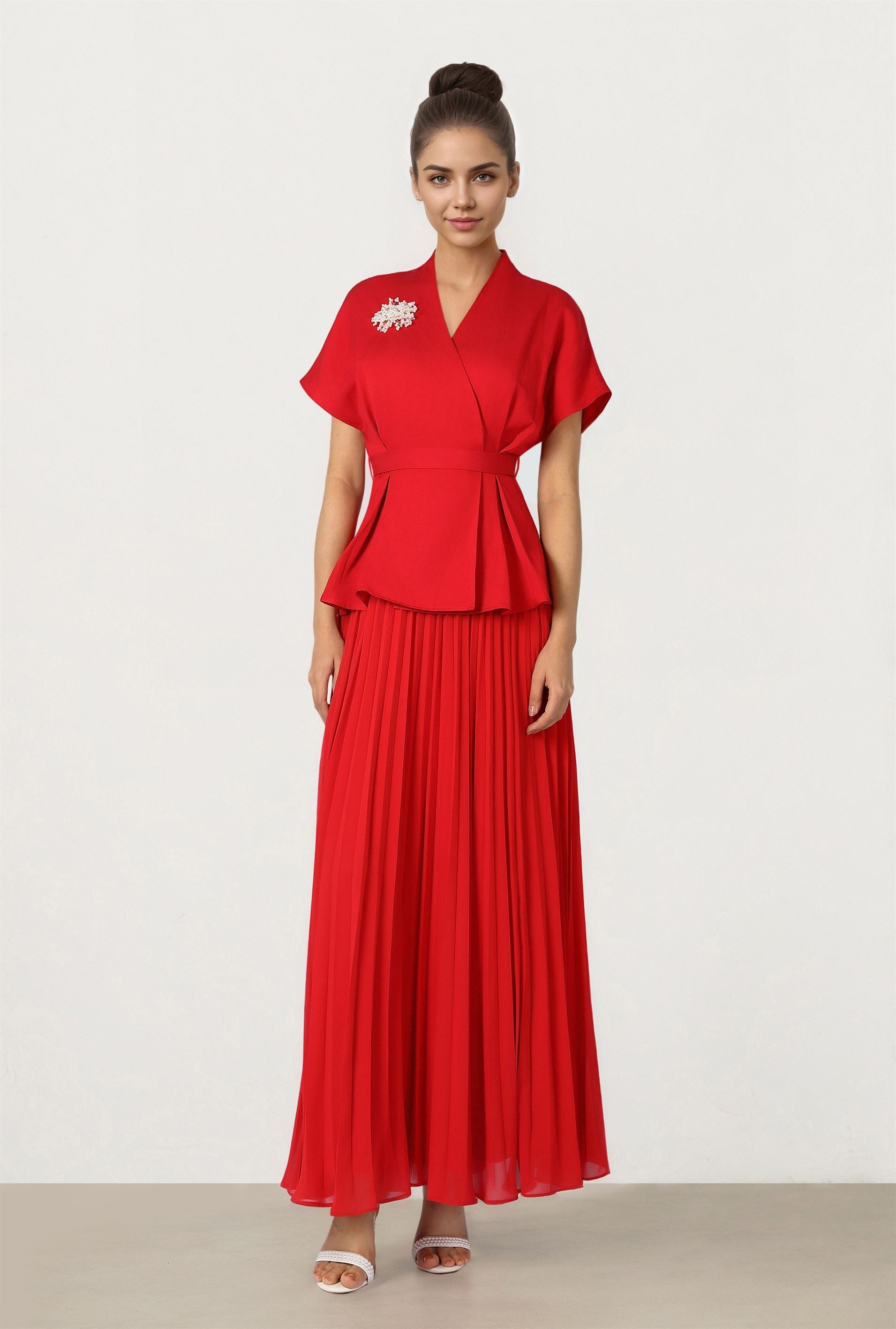 Brooch Pleated Dress