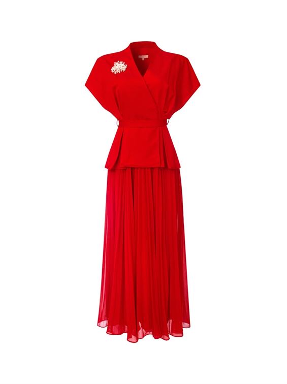 Brooch Pleated Dress