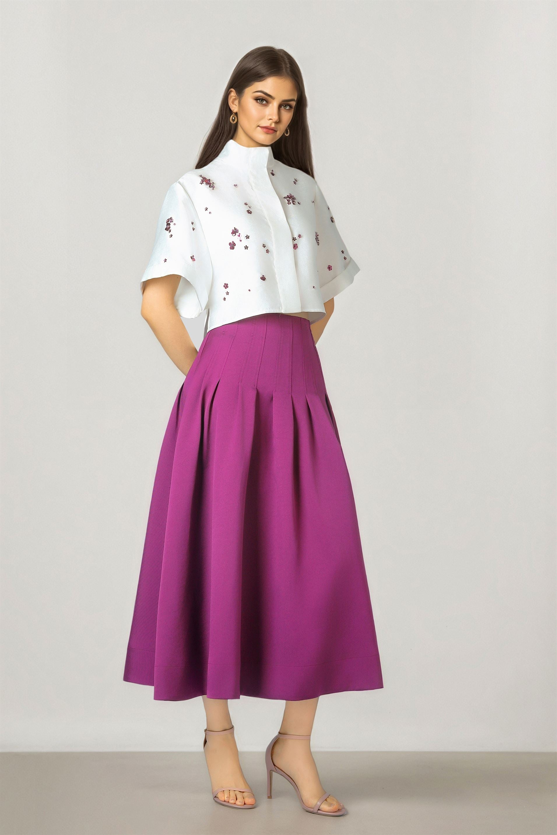 Pleated Waist A Line Skirt