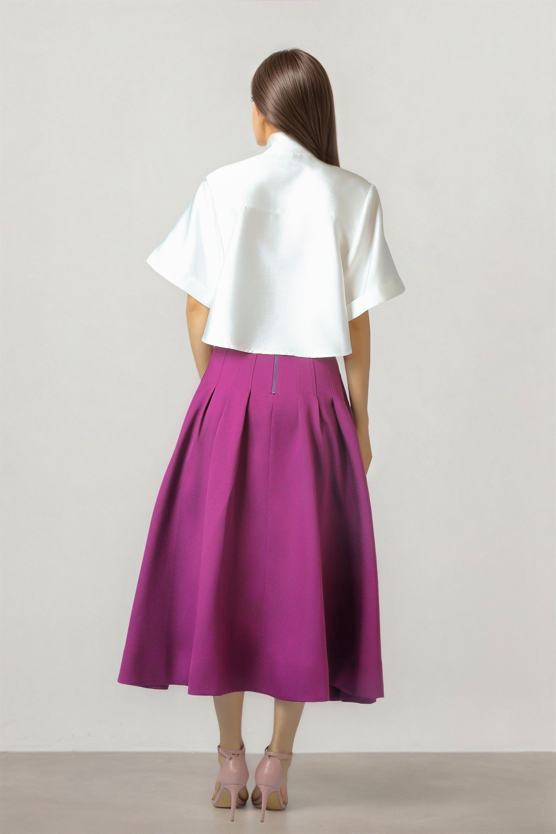 Pleated Waist A Line Skirt