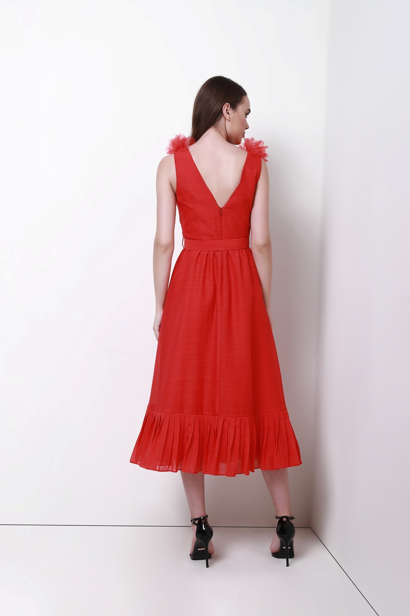 Ruffeled V Neckline Dress - Femi9 EG