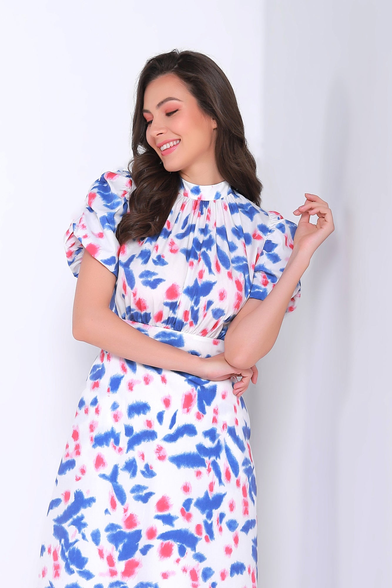 Printed Puffed Sleeves Dress - Femi9 EG