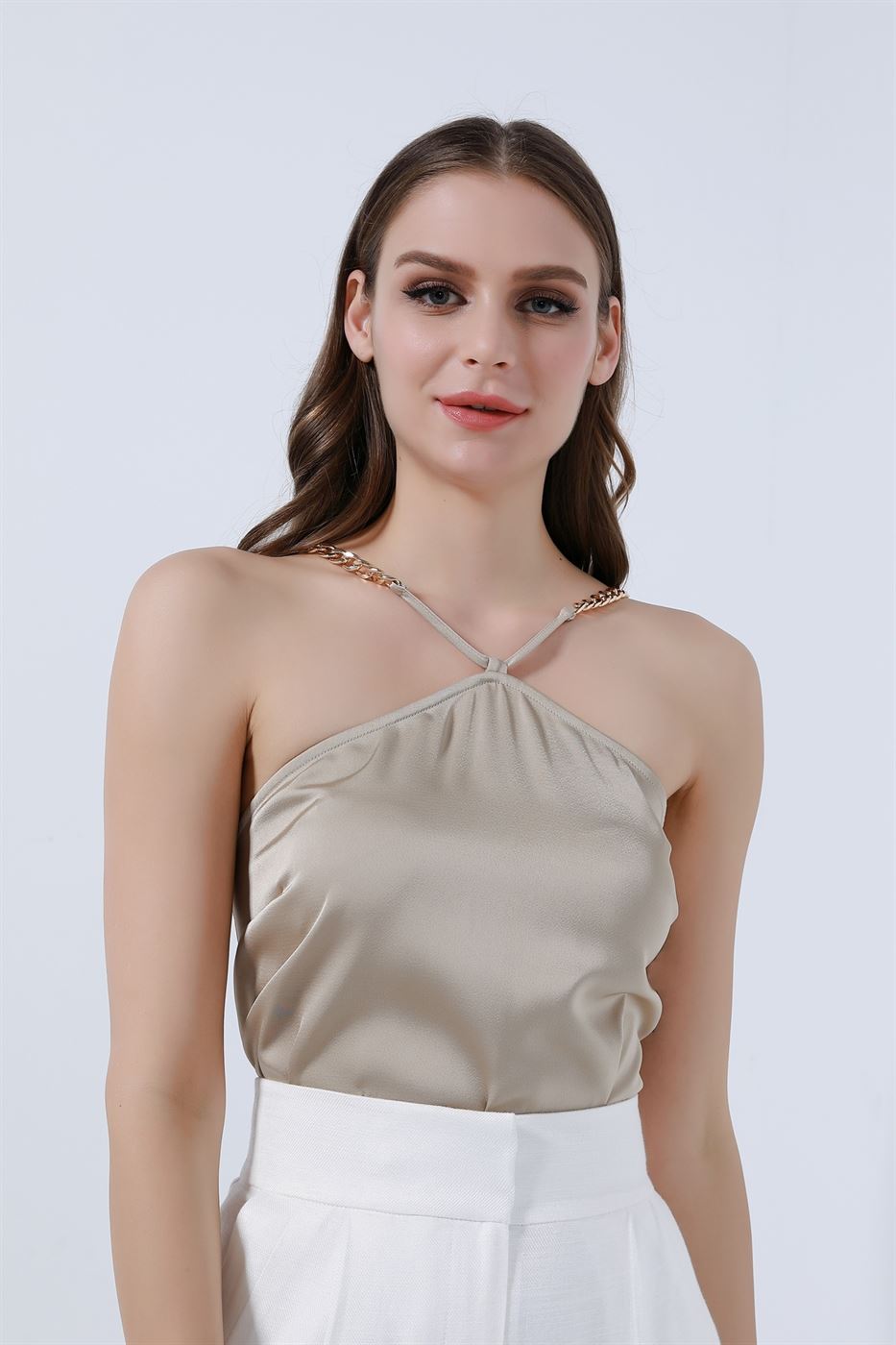 Halter Neckline Satin Top - Femi9 EG