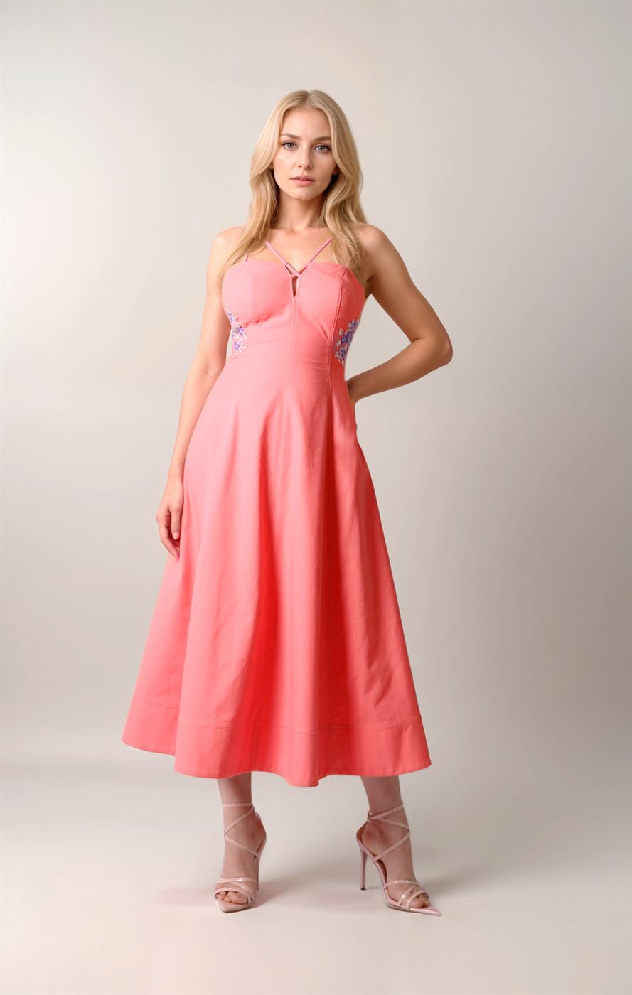 Coral Lacing Detail Dress - Femi9 EG