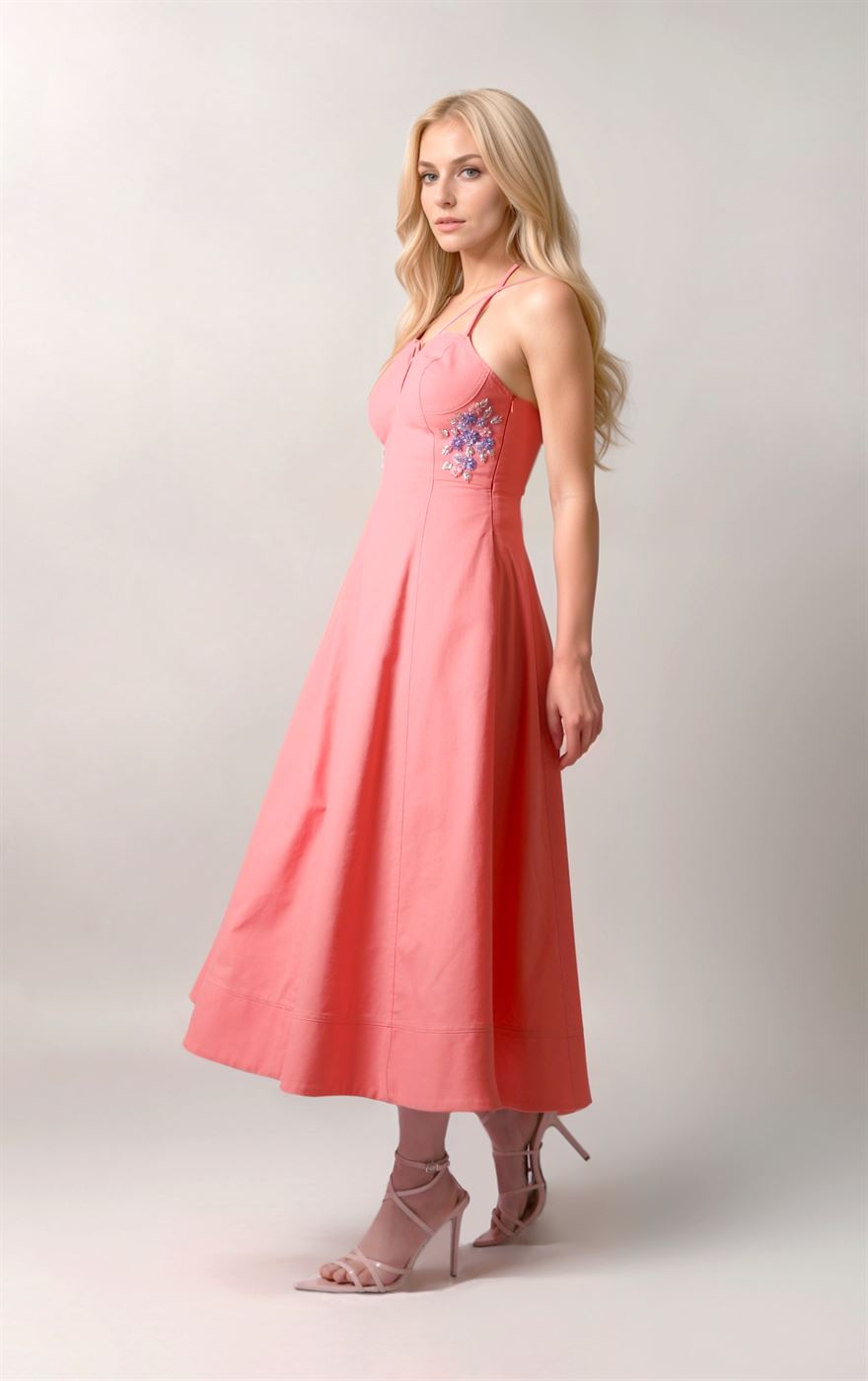 Coral Lacing Detail Dress - Femi9 EG