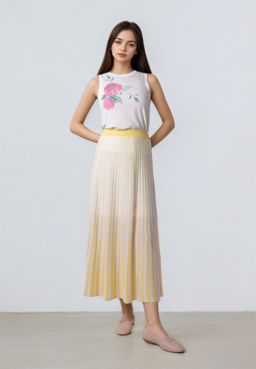 A-Line Knit Skirt With Rib Waistband - Femi9 EG