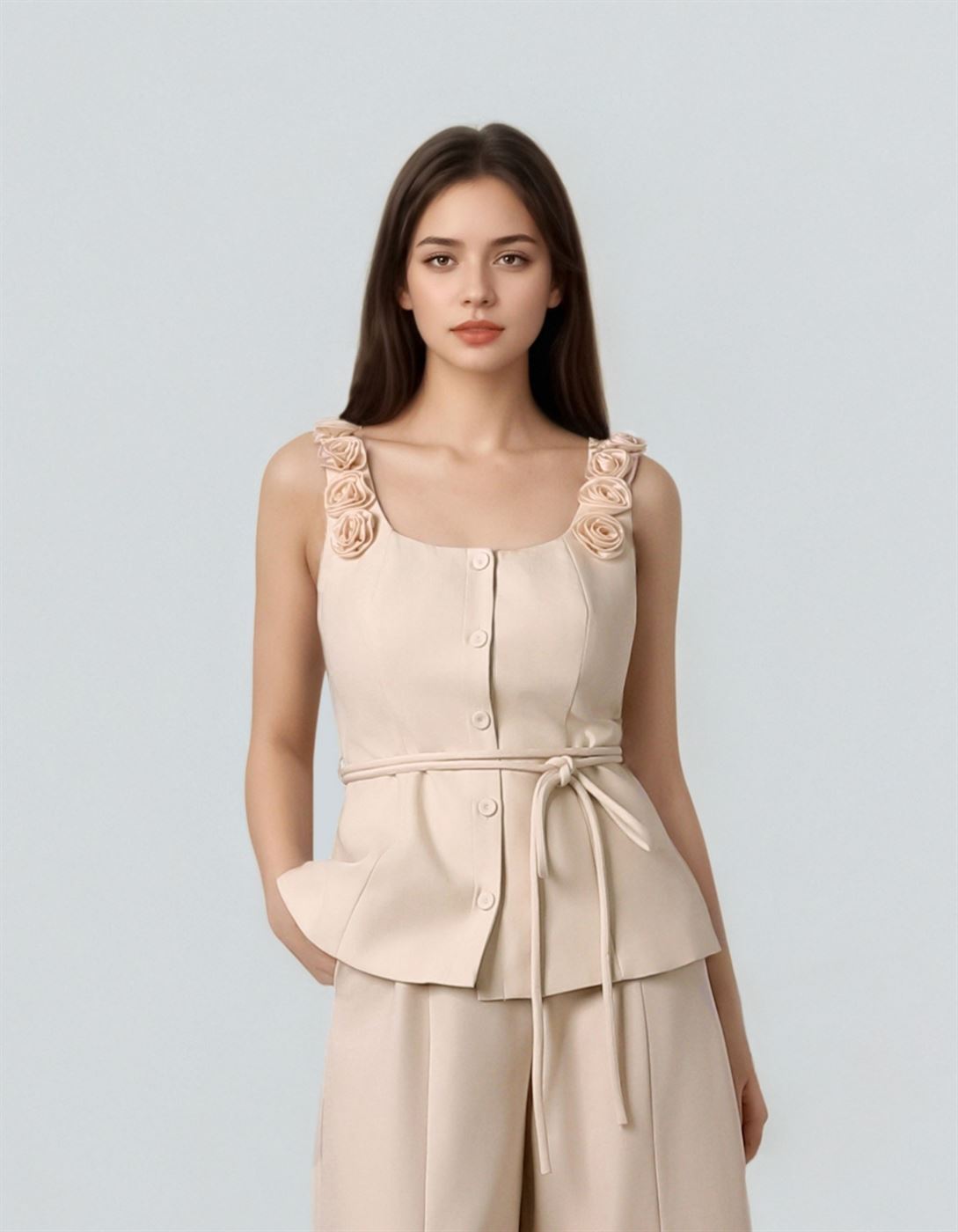 Rose Details Crepe Top - Femi9 EG