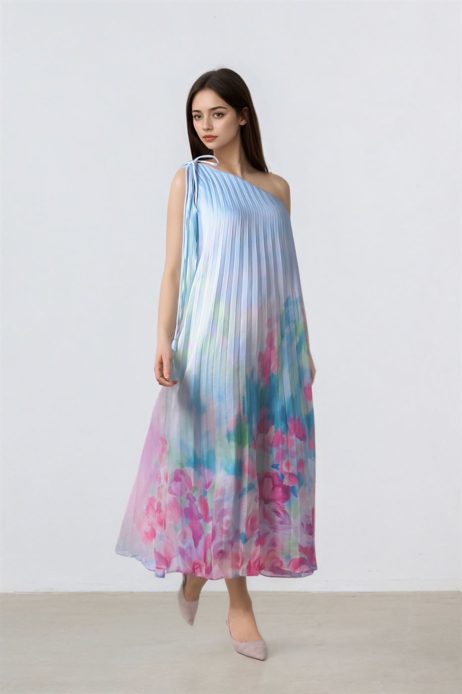 One-Shoulder Pleated Dress - Femi9 EG