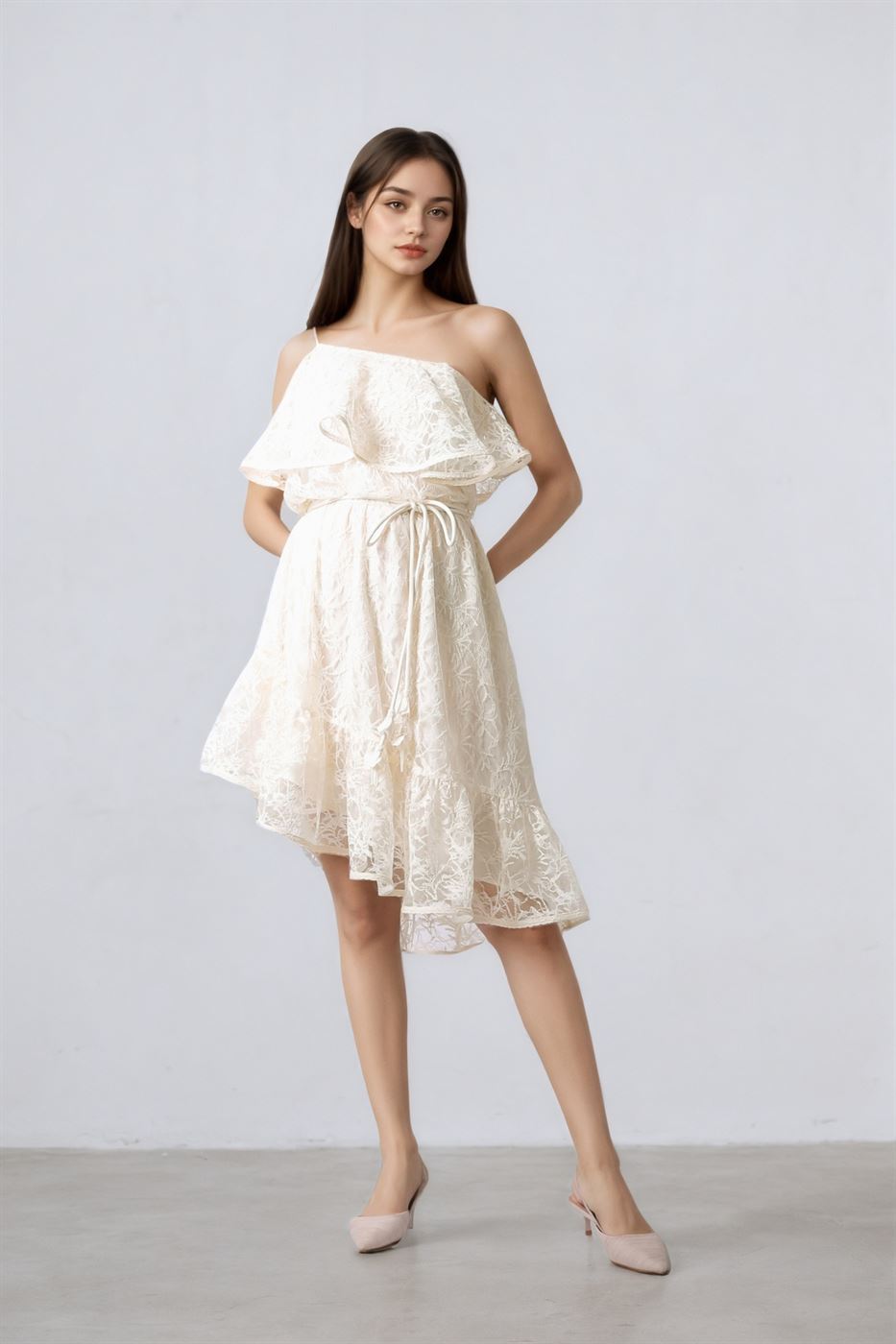 Lace Trimming Asymmetric Dress - Femi9 EG