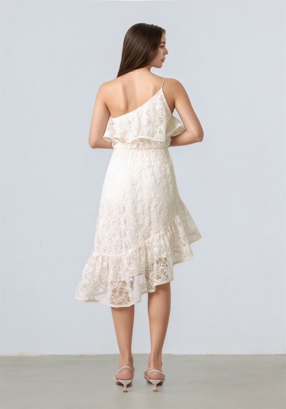 Lace Trimming Asymmetric Dress - Femi9 EG