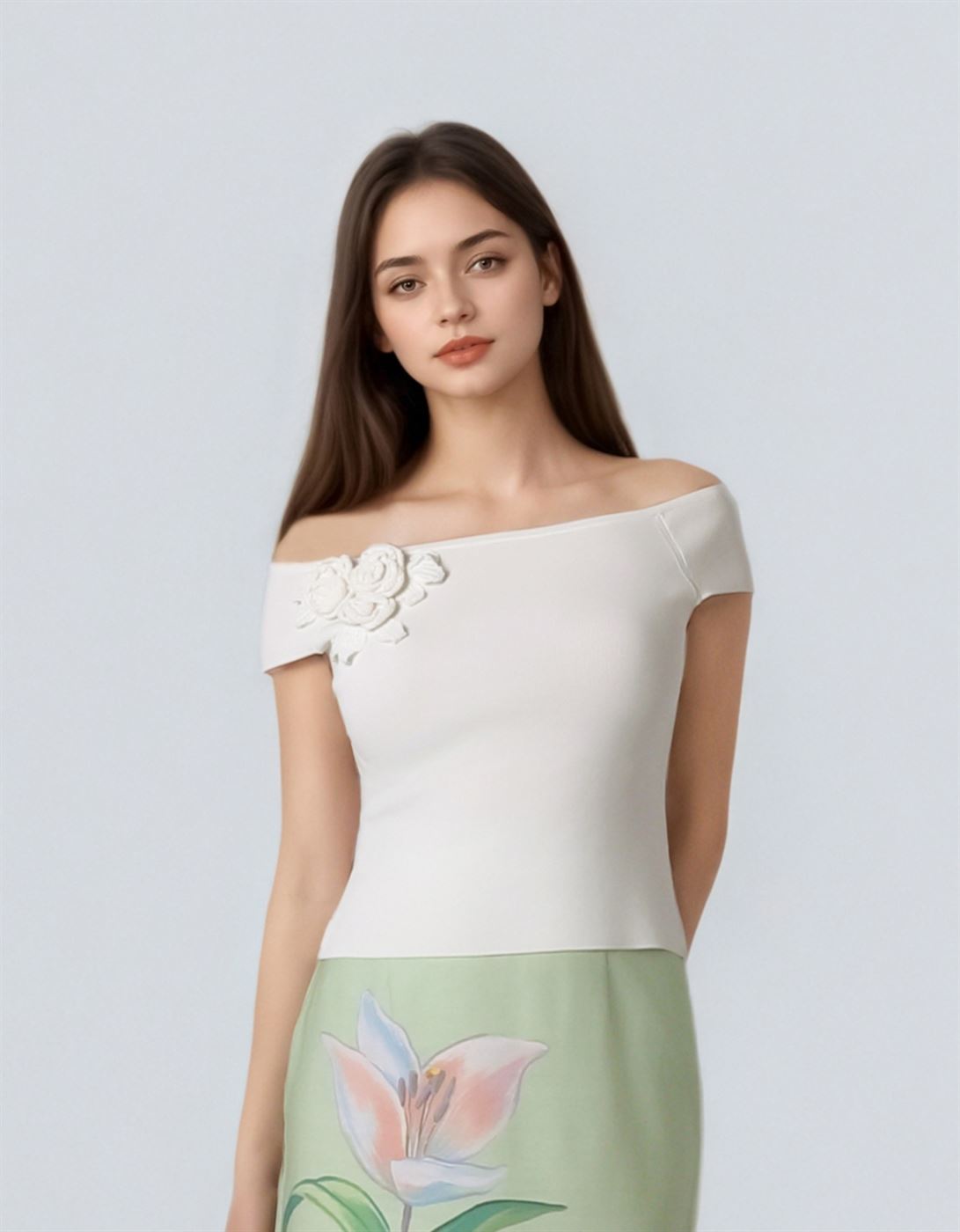 Off-Shoulder Flower Top - Femi9 EG