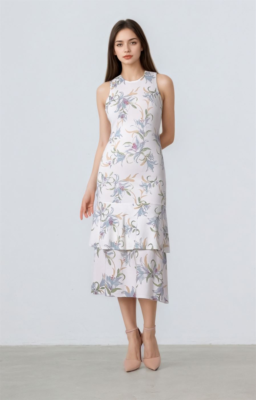 hemming knit dress Tiered Hem – Femi9 EG and pair with white Essential True Navy Suit Color:Robin-Blue bfcm-2025-furthermd