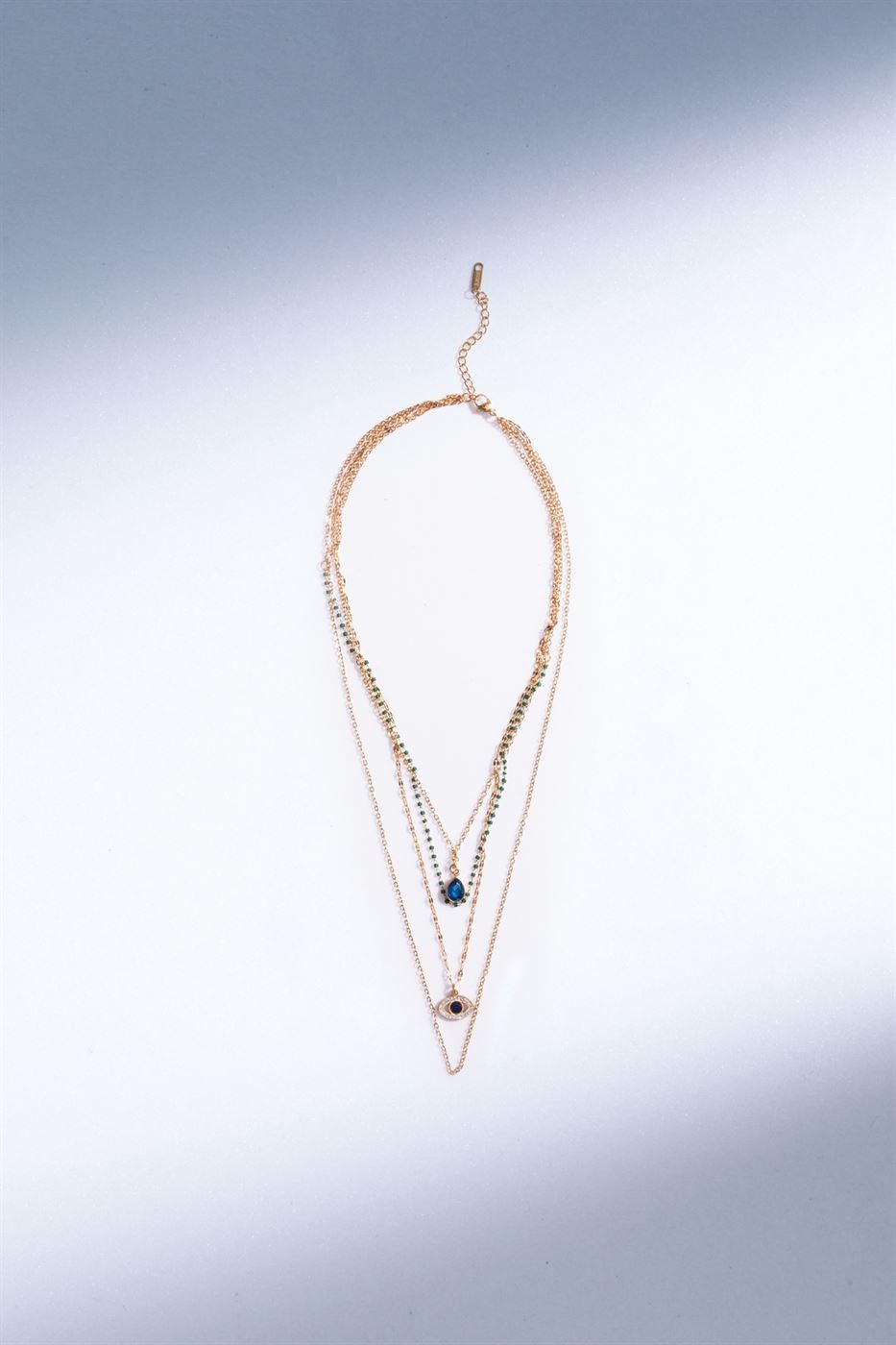 Multi Layer Chain Necklace With Faux Crystal - Femi9 EG