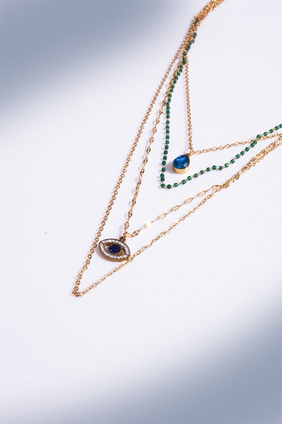 Multi Layer Chain Necklace With Faux Crystal - Femi9 EG