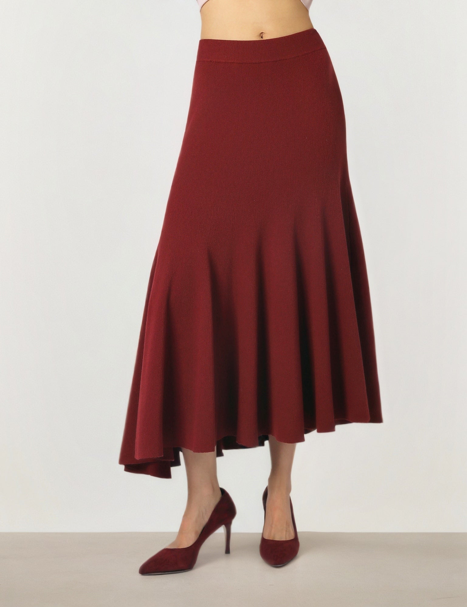 Burgundy Knit Flare Skirt